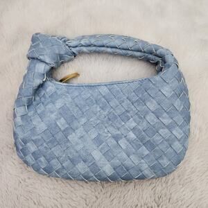 Braided Hattie Denim Knot Woven Blue Faux Leather Mini Handbag